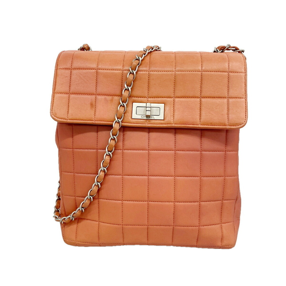 Chanel Chocolate Bar Chain Shoulder Bag, Lambskin, Coral Pink, Women's, P3562705